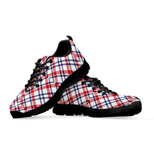 American Plaid Pattern Print Black Running Shoes