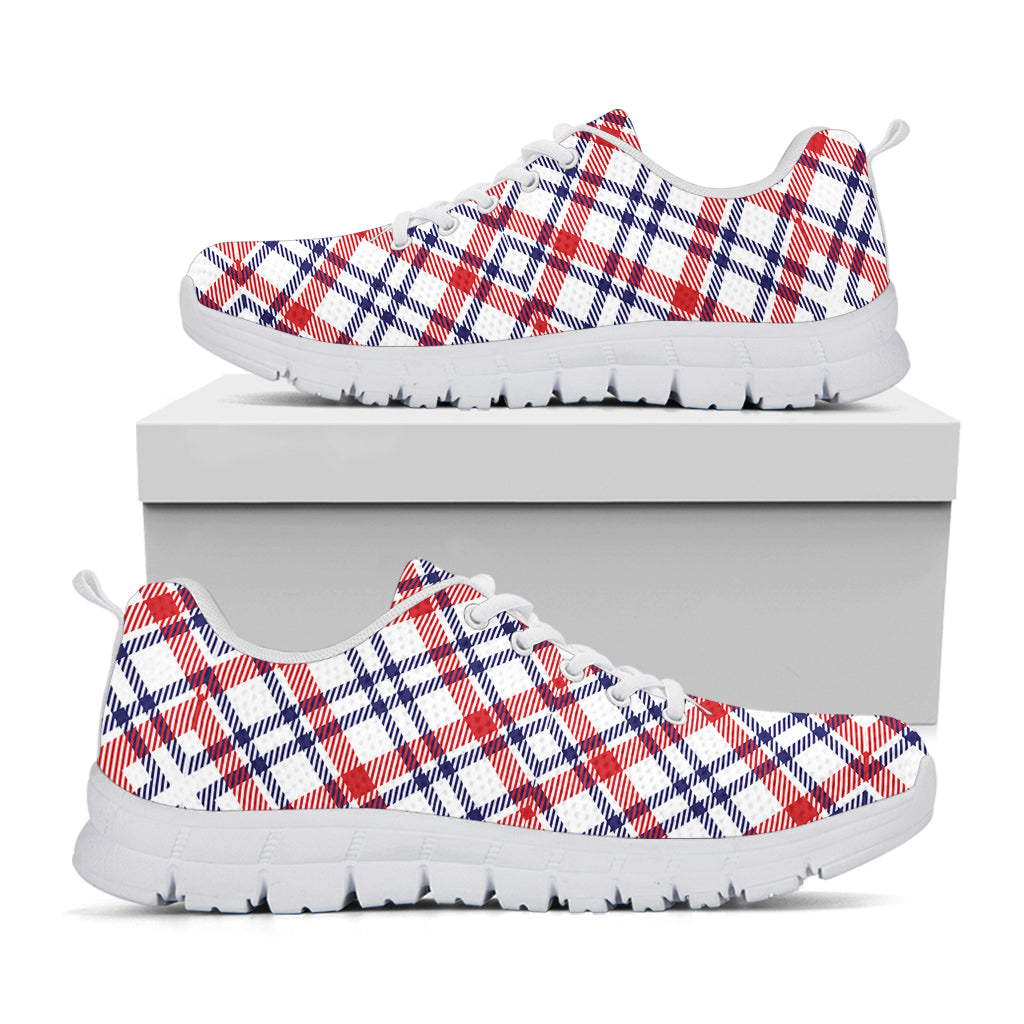 American Plaid Pattern Print White Running Shoes