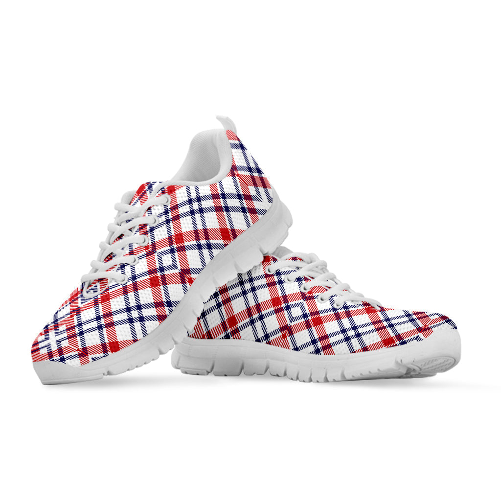 American Plaid Pattern Print White Running Shoes