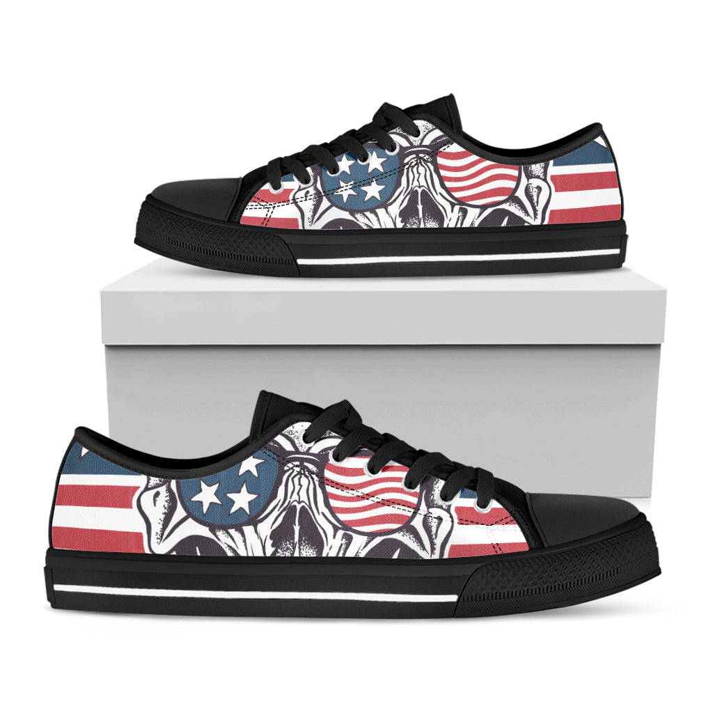 American Skull With Sunglasses Print Black Low Top Sneakers