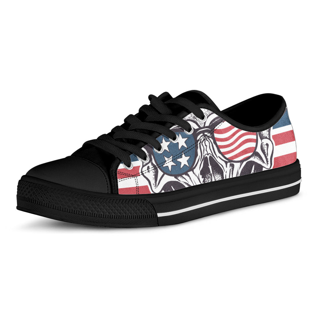 American Skull With Sunglasses Print Black Low Top Sneakers