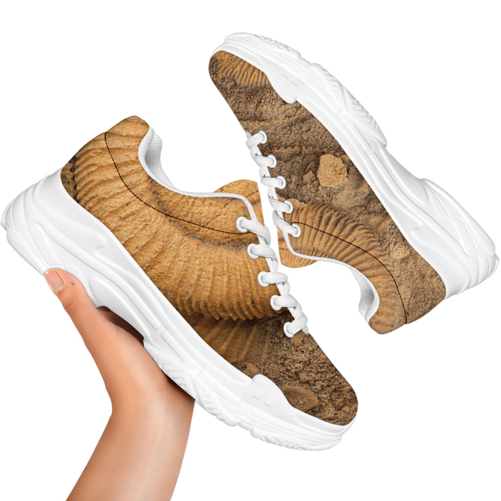 Ammonite Shell Fossil Print White Chunky Shoes