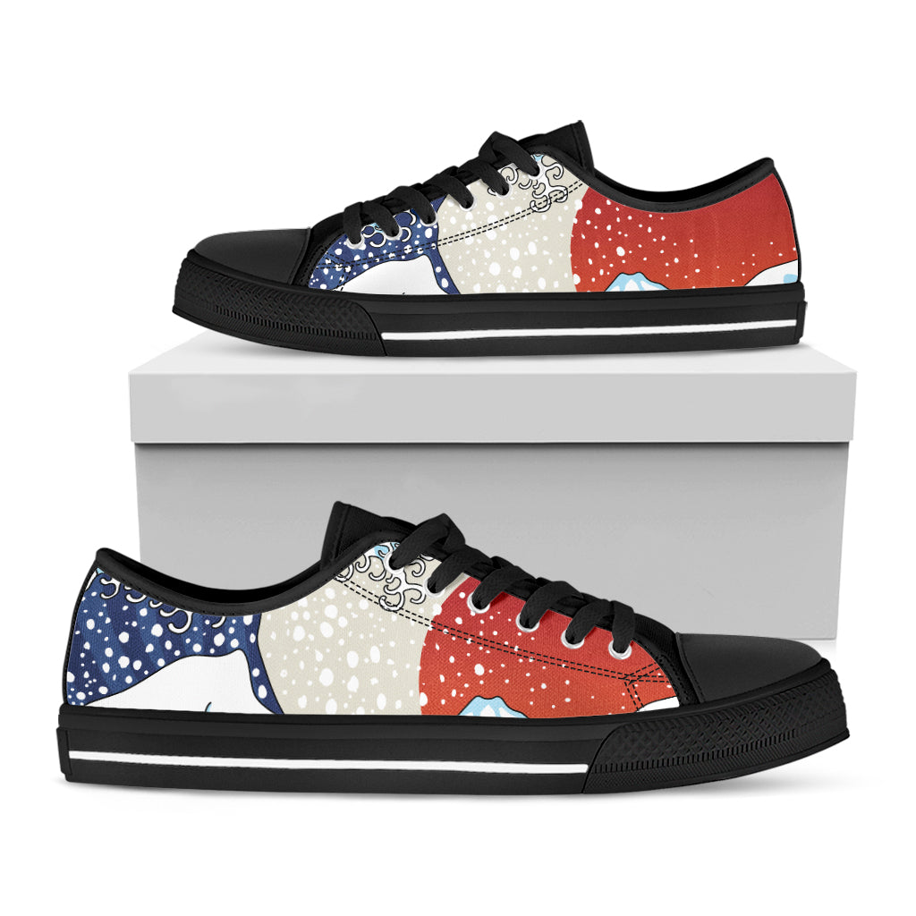 Ancient Great Japanese Wave Print Black Low Top Sneakers