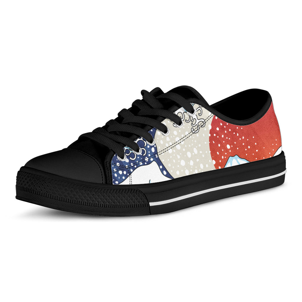 Ancient Great Japanese Wave Print Black Low Top Sneakers