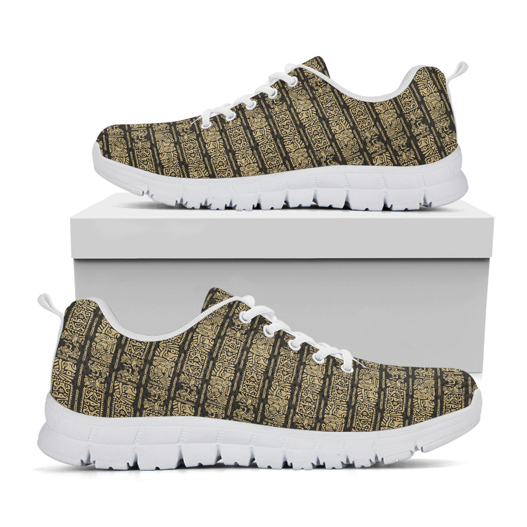 Ancient Maya Pattern Print White Running Shoes