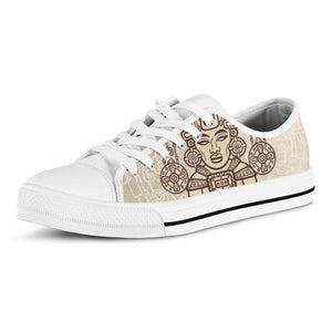 Ancient Mayan Statue Print White Low Top Sneakers