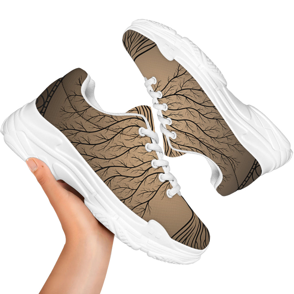 Ancient Yggdrasil Tree Print White Chunky Shoes