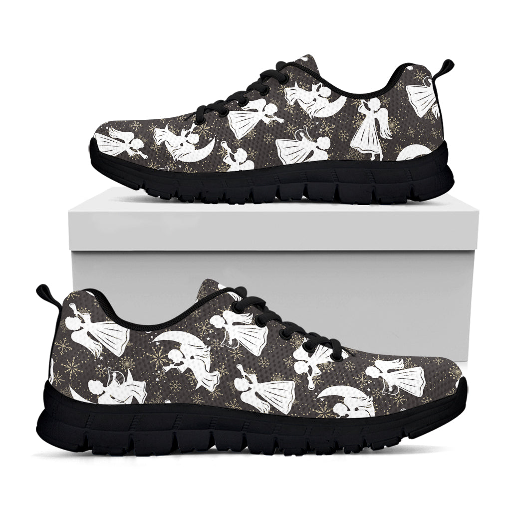 Angel And Snowflake Pattern Print Black Running Shoes