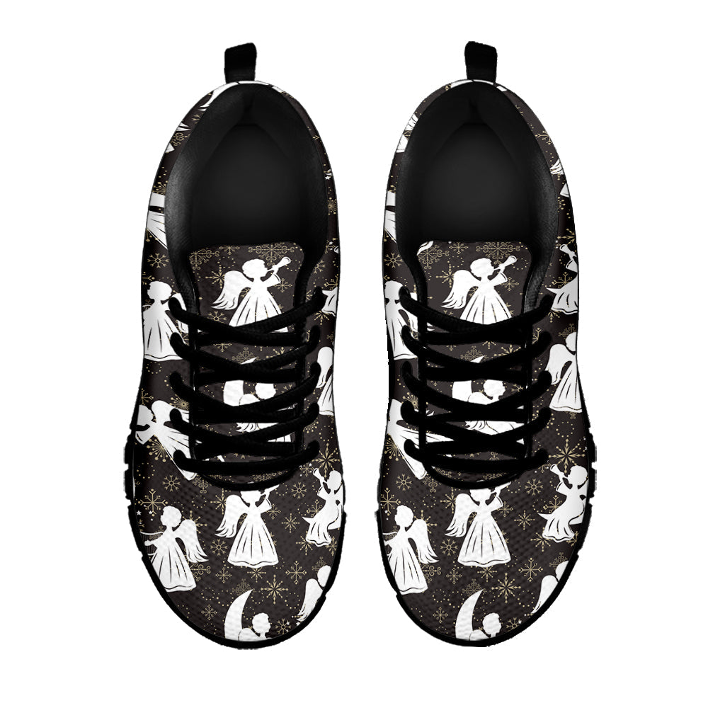 Angel And Snowflake Pattern Print Black Running Shoes