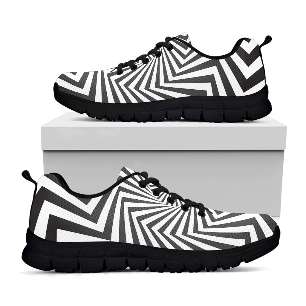 Angular Swirl Motion Illusion Print Black Running Shoes
