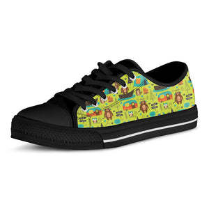 Animal Camping Pattern Print Black Low Top Sneakers