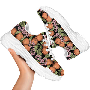 Apricot And Flower Pattern Print White Chunky Shoes