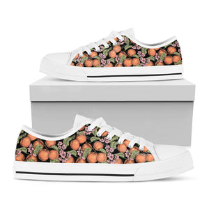 Apricot And Flower Pattern Print White Low Top Sneakers