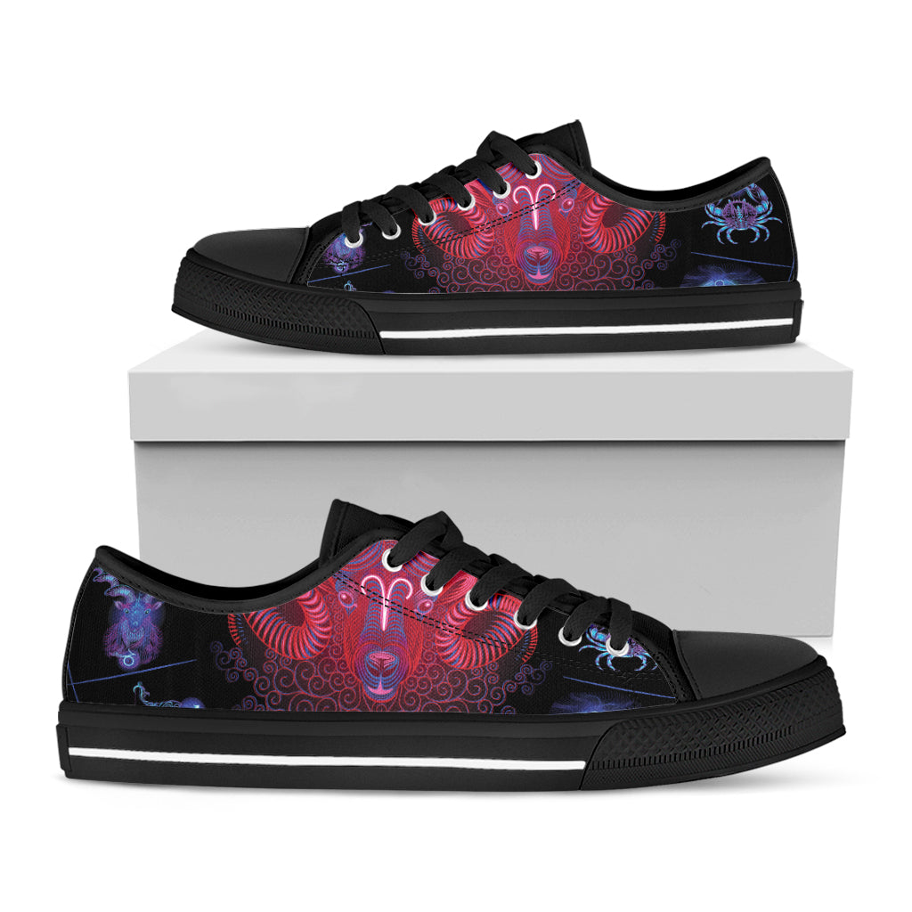 Aries And Astrological Signs Print Black Low Top Sneakers