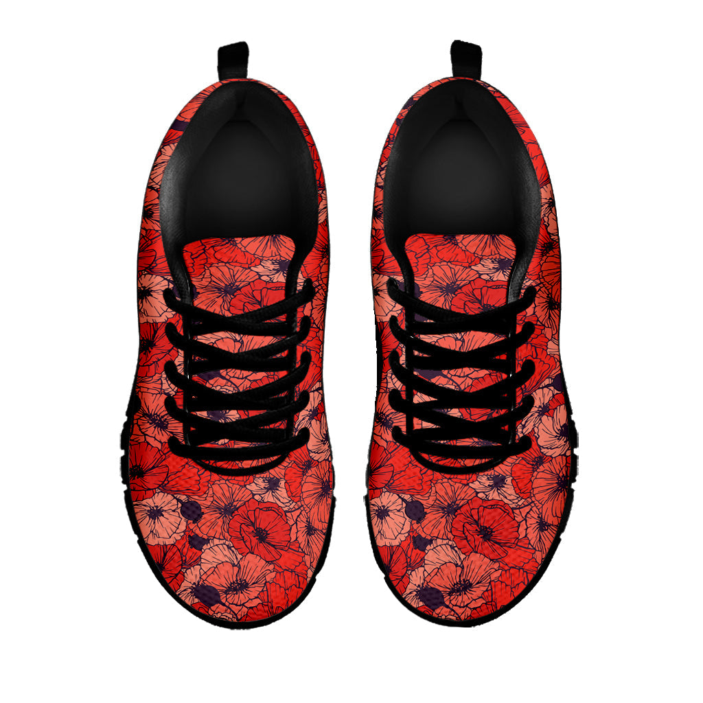 Armistice Day Poppy Pattern Print Black Running Shoes