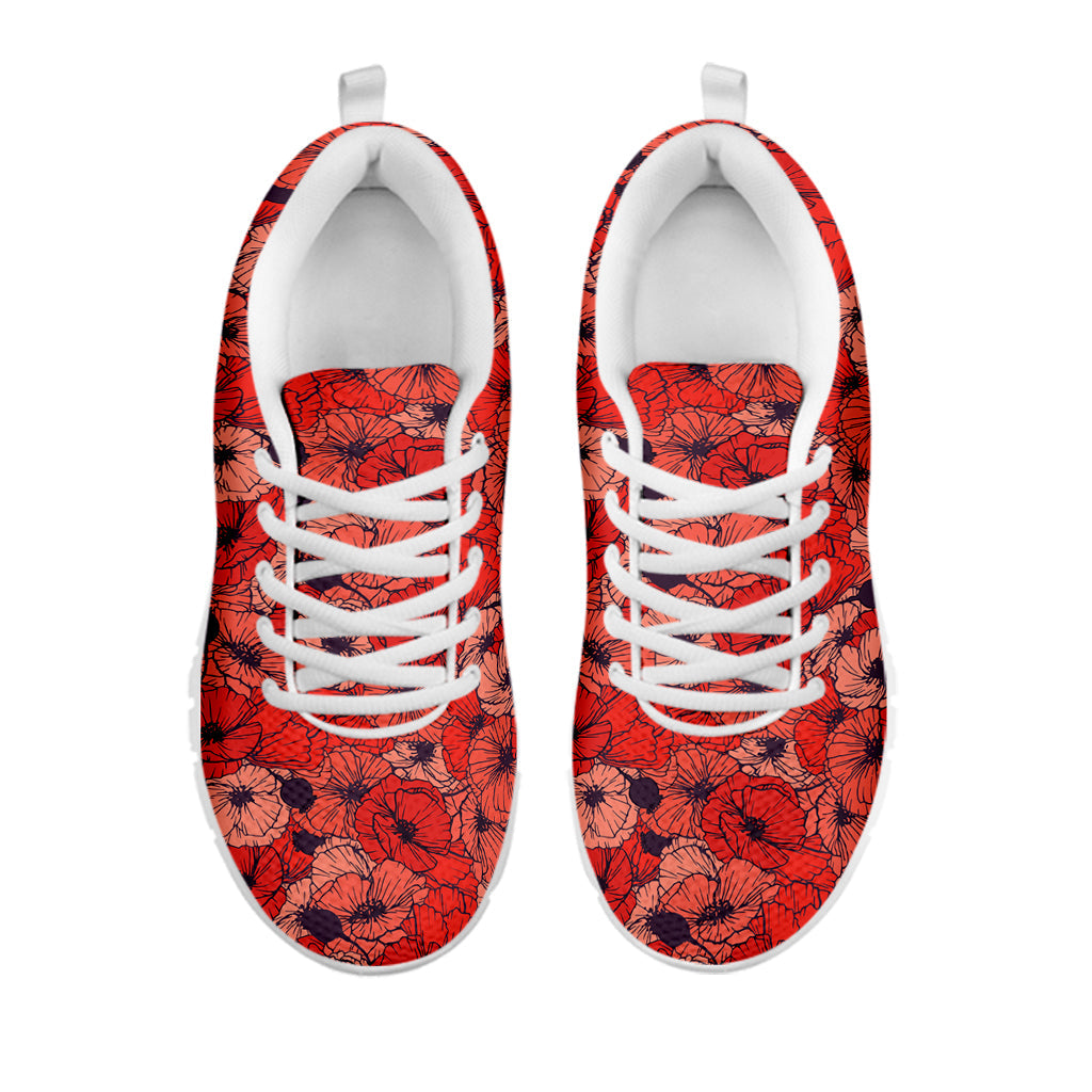 Armistice Day Poppy Pattern Print White Running Shoes