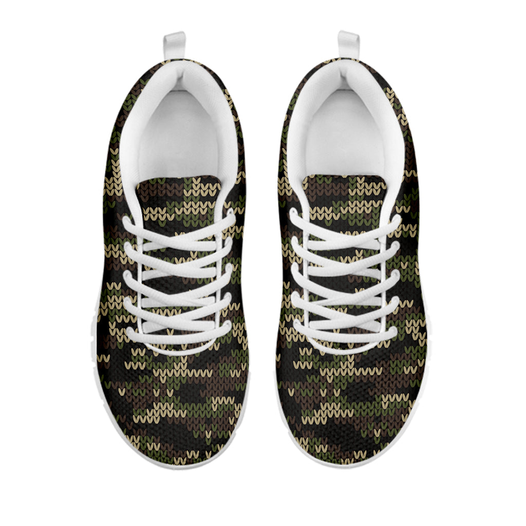 Army Camouflage Knitted Pattern Print White Running Shoes