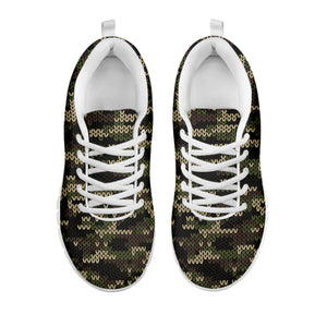 Army Camouflage Knitted Pattern Print White Running Shoes