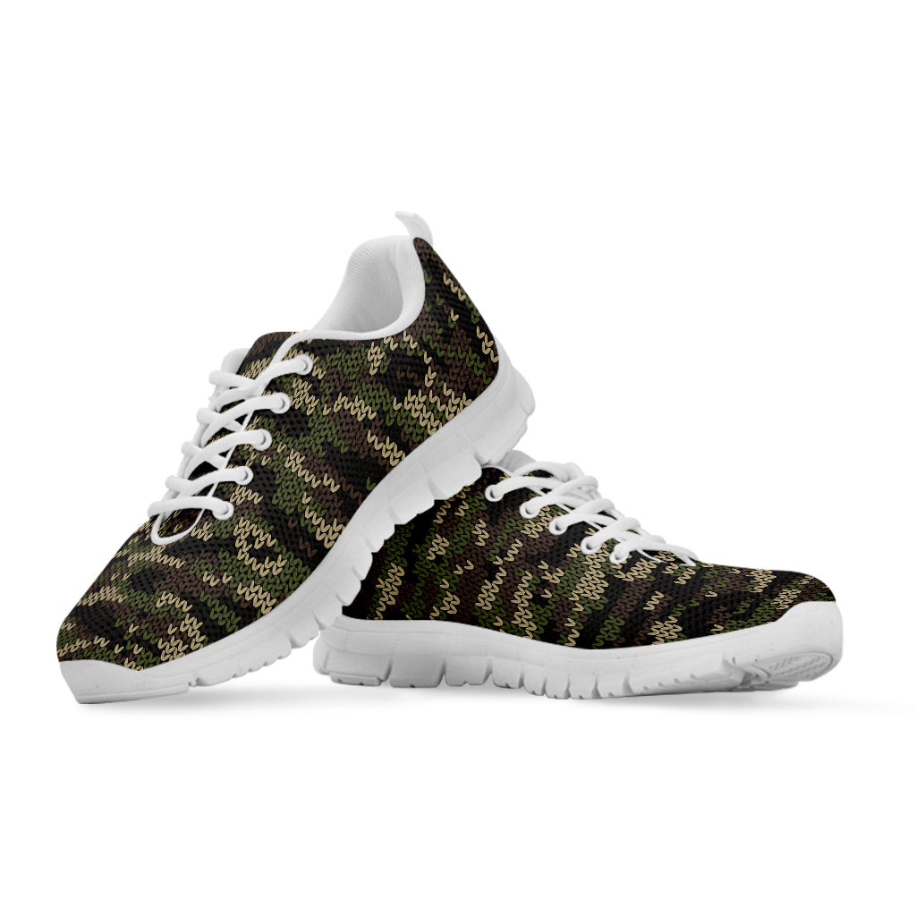 Army Camouflage Knitted Pattern Print White Running Shoes