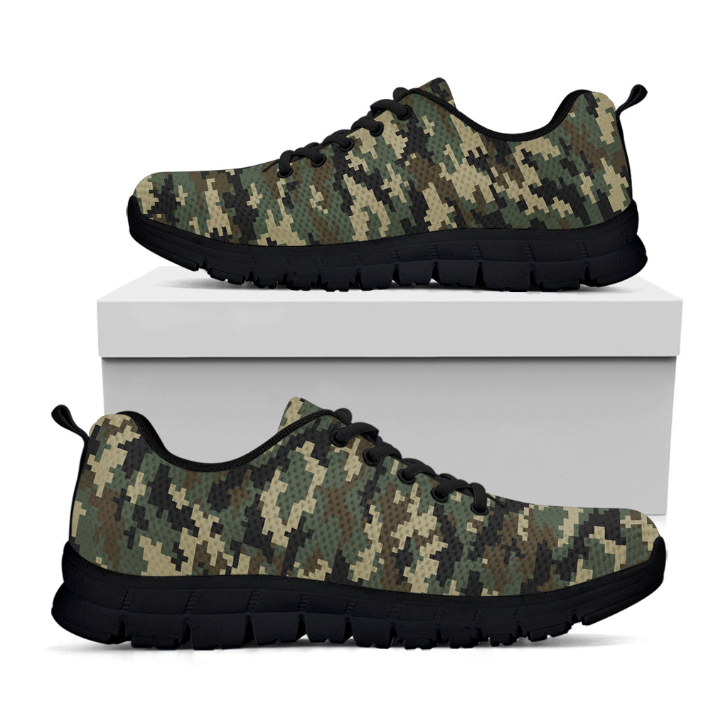Army Green Digital Camo Pattern Print Black Running Shoes