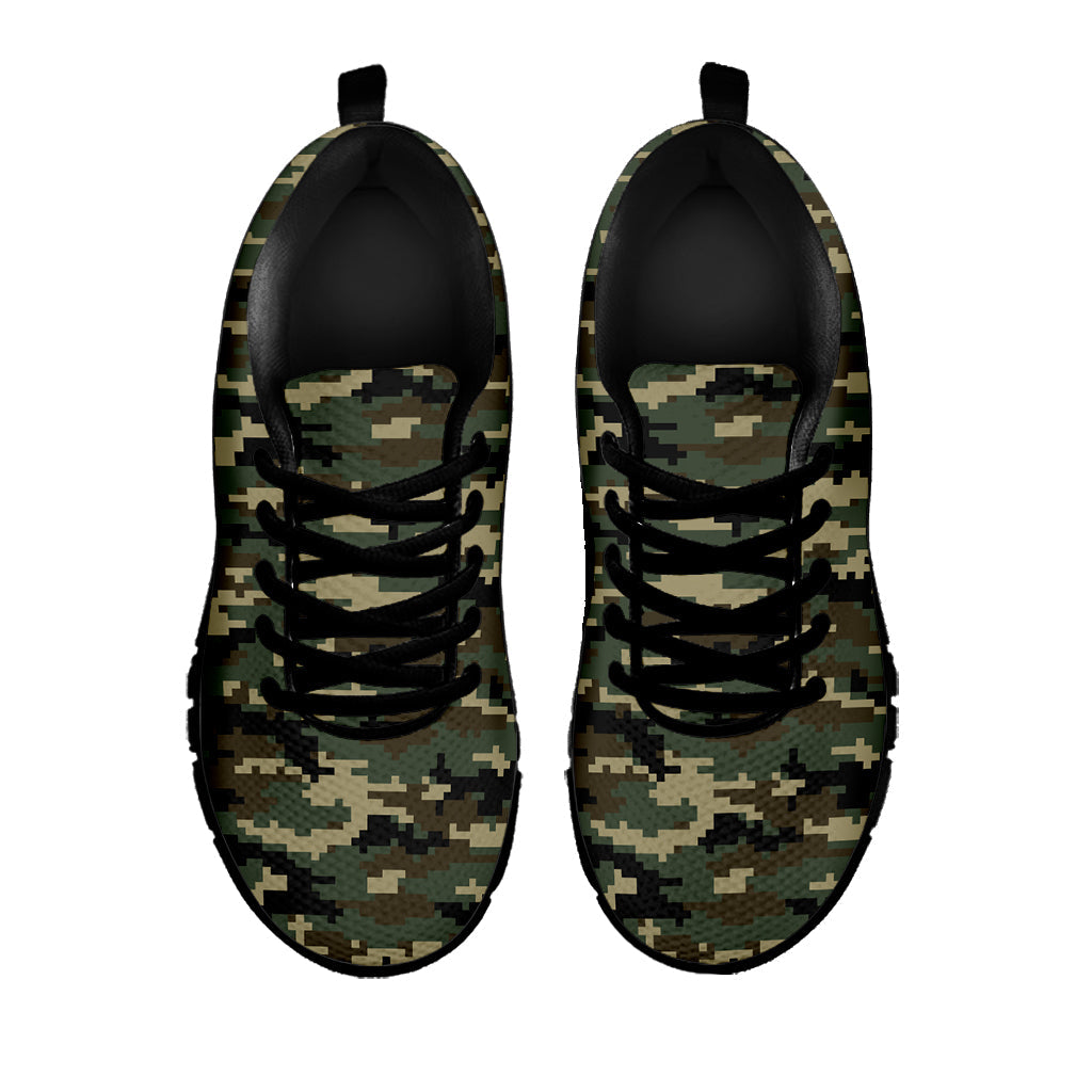 Army Green Digital Camo Pattern Print Black Running Shoes