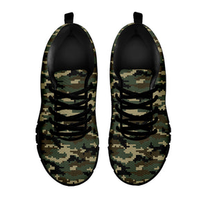Army Green Digital Camo Pattern Print Black Running Shoes
