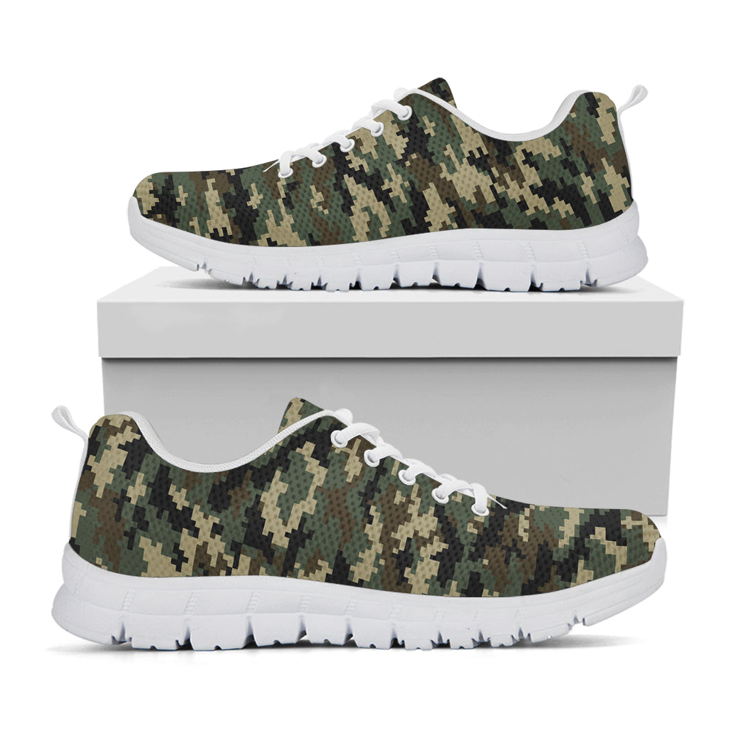 Army Green Digital Camo Pattern Print White Running Shoes