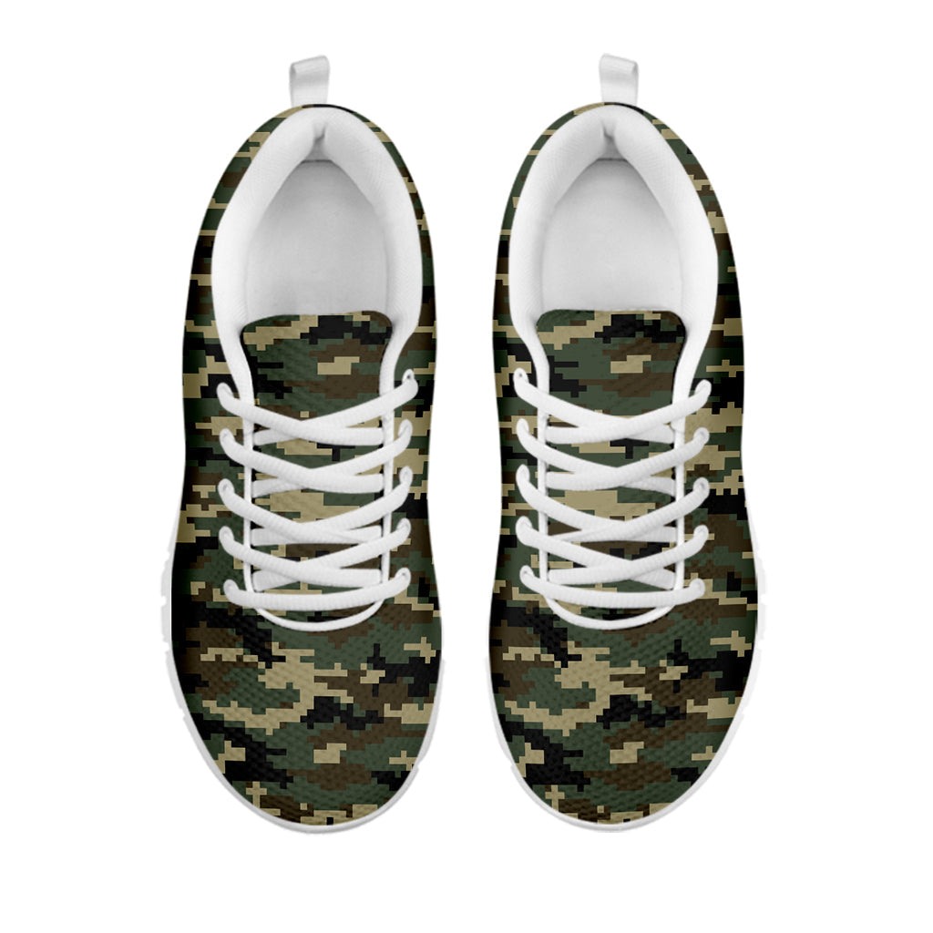Army Green Digital Camo Pattern Print White Running Shoes