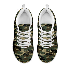 Army Green Digital Camo Pattern Print White Running Shoes