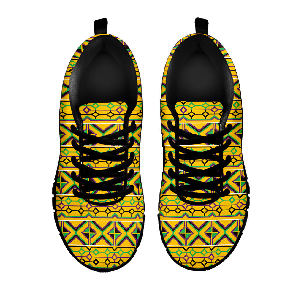Asante Kente Pattern Print Black Running Shoes