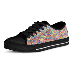 Asian Paisley Pattern Print Black Low Top Sneakers
