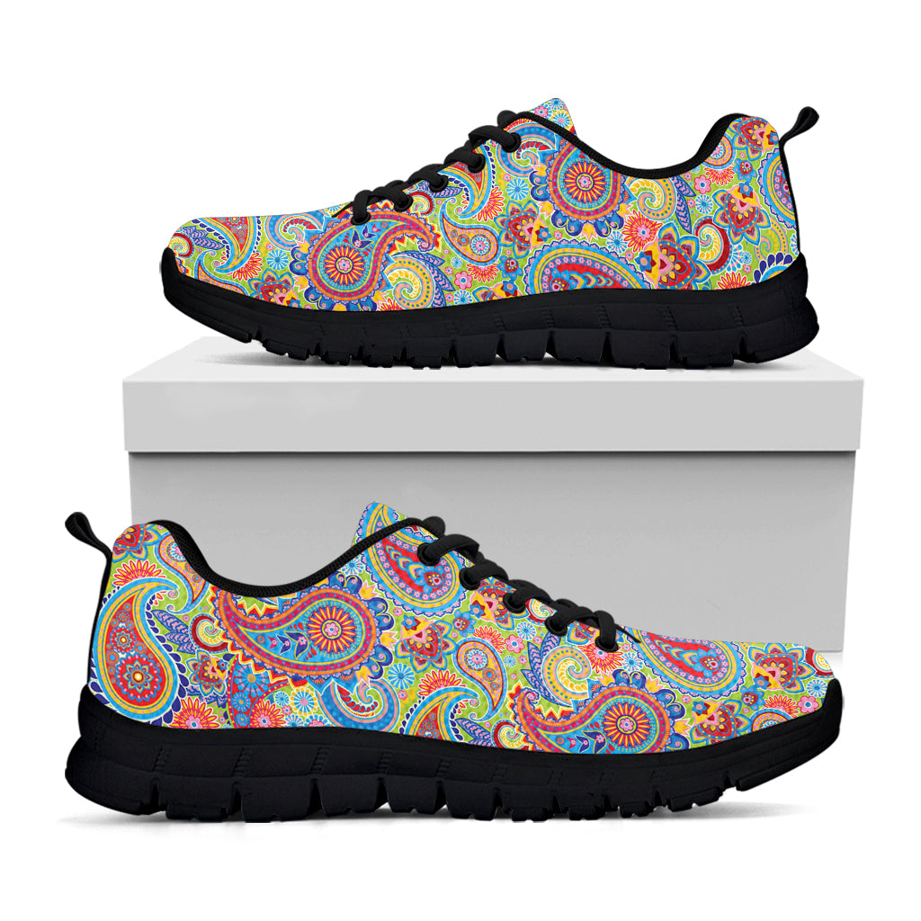 Asian Paisley Pattern Print Black Running Shoes