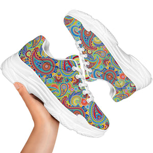 Asian Paisley Pattern Print White Chunky Shoes