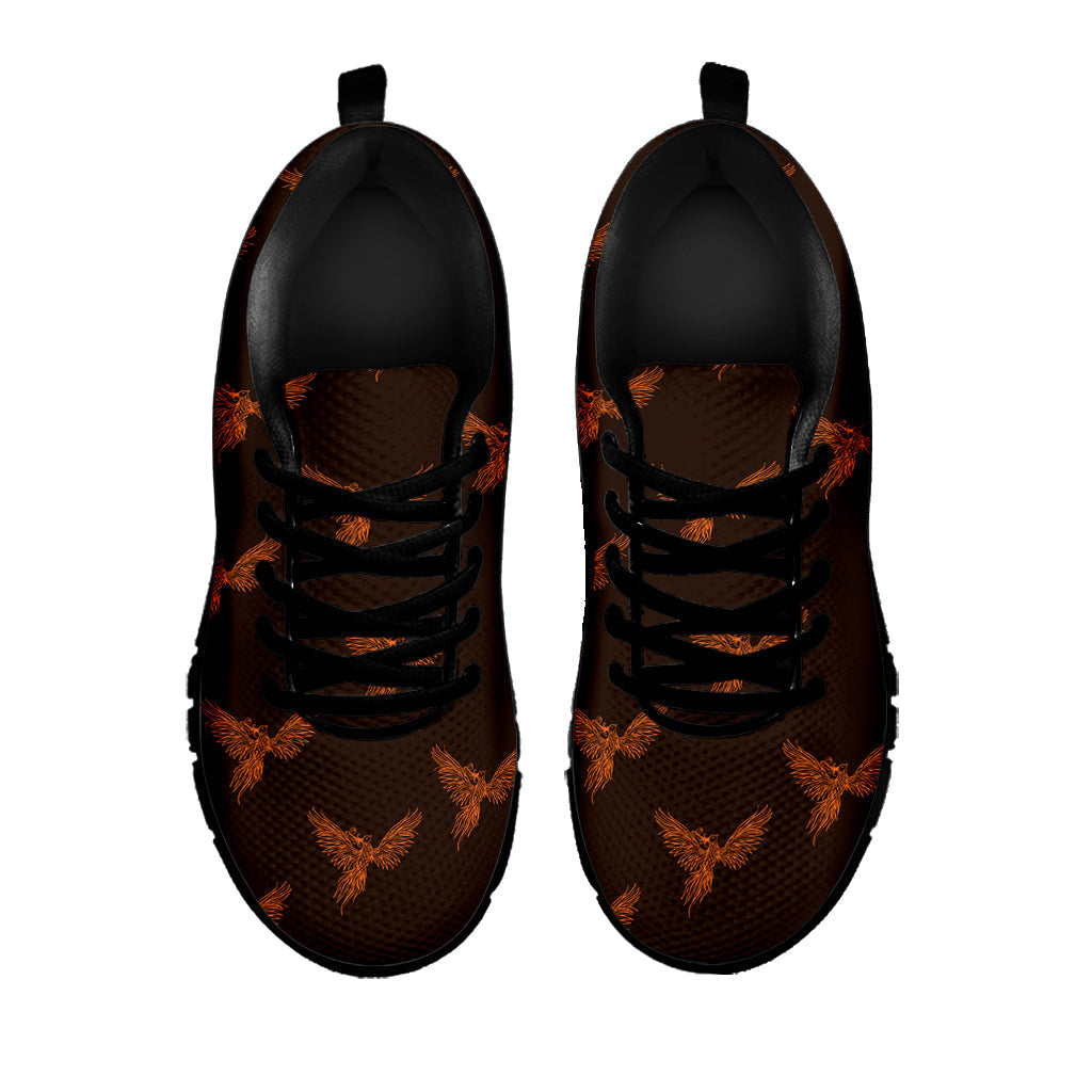 Asian Phoenix Pattern Print Black Running Shoes