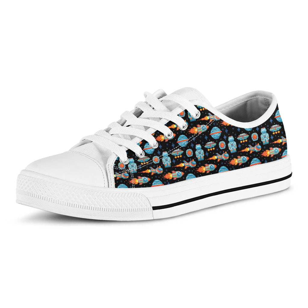 Astronaut And Space Pixel Pattern Print White Low Top Sneakers