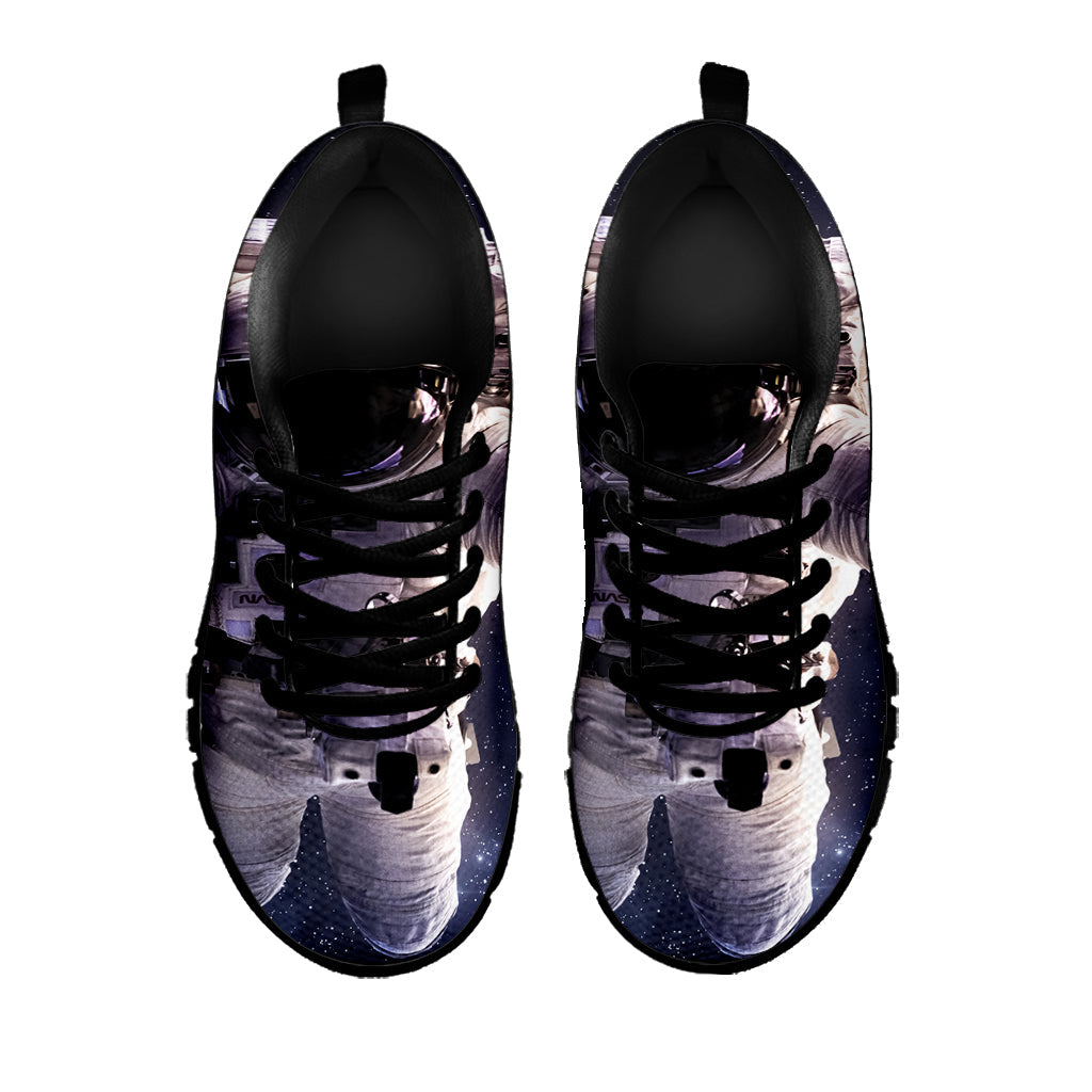 Astronaut Floating In Outer Space Print Black Running Shoes