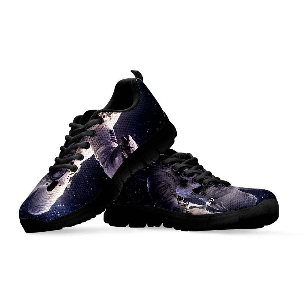 Astronaut Floating In Outer Space Print Black Running Shoes