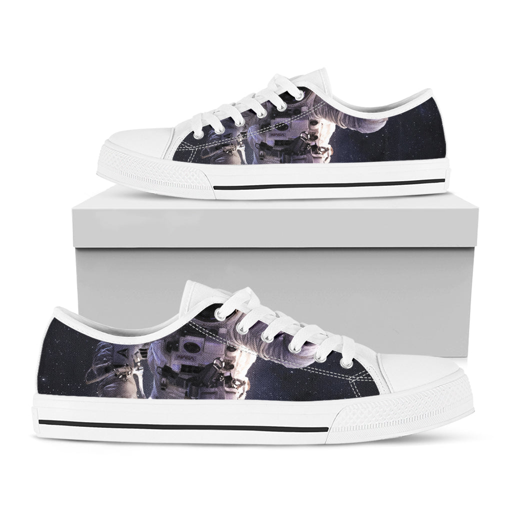 Astronaut Floating In Outer Space Print White Low Top Sneakers