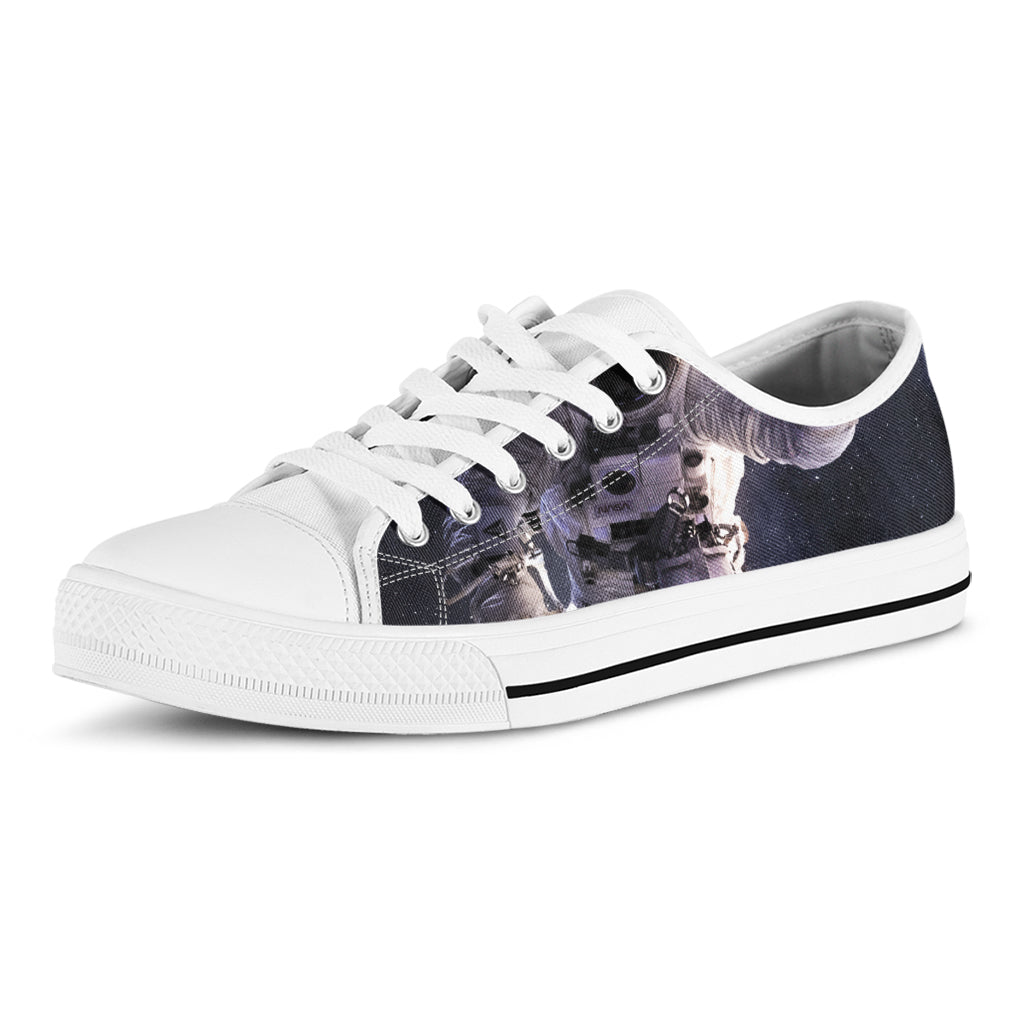 Astronaut Floating In Outer Space Print White Low Top Sneakers
