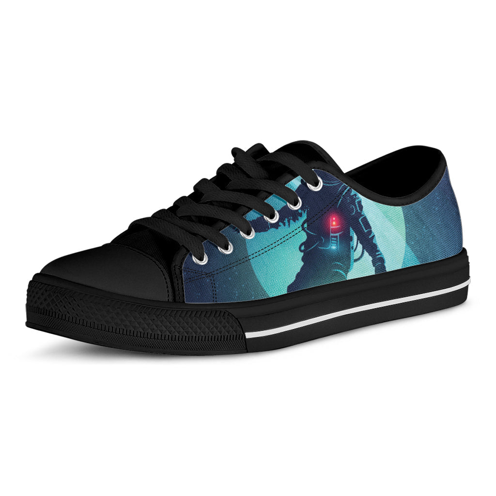 Astronaut Floating Through Space Print Black Low Top Sneakers