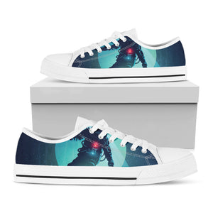 Astronaut Floating Through Space Print White Low Top Sneakers