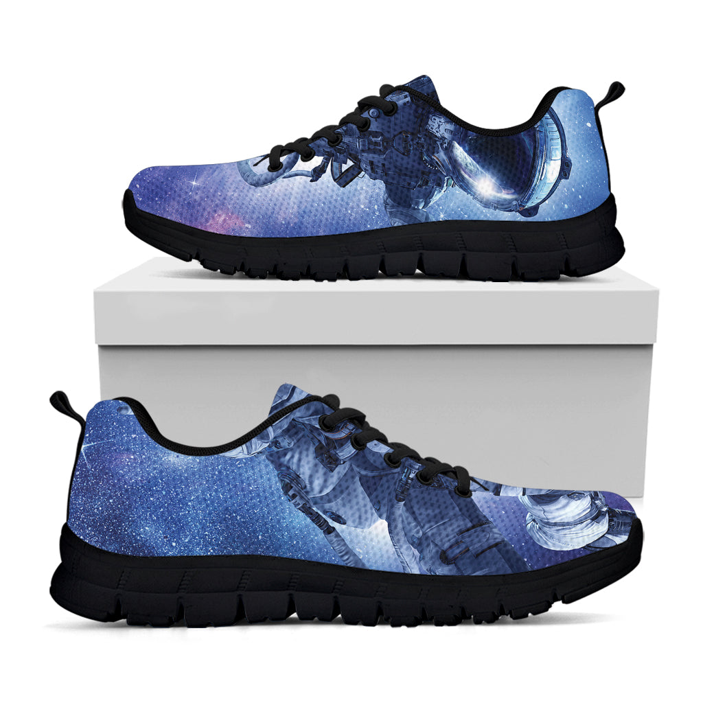 Astronaut On Space Mission Print Black Running Shoes