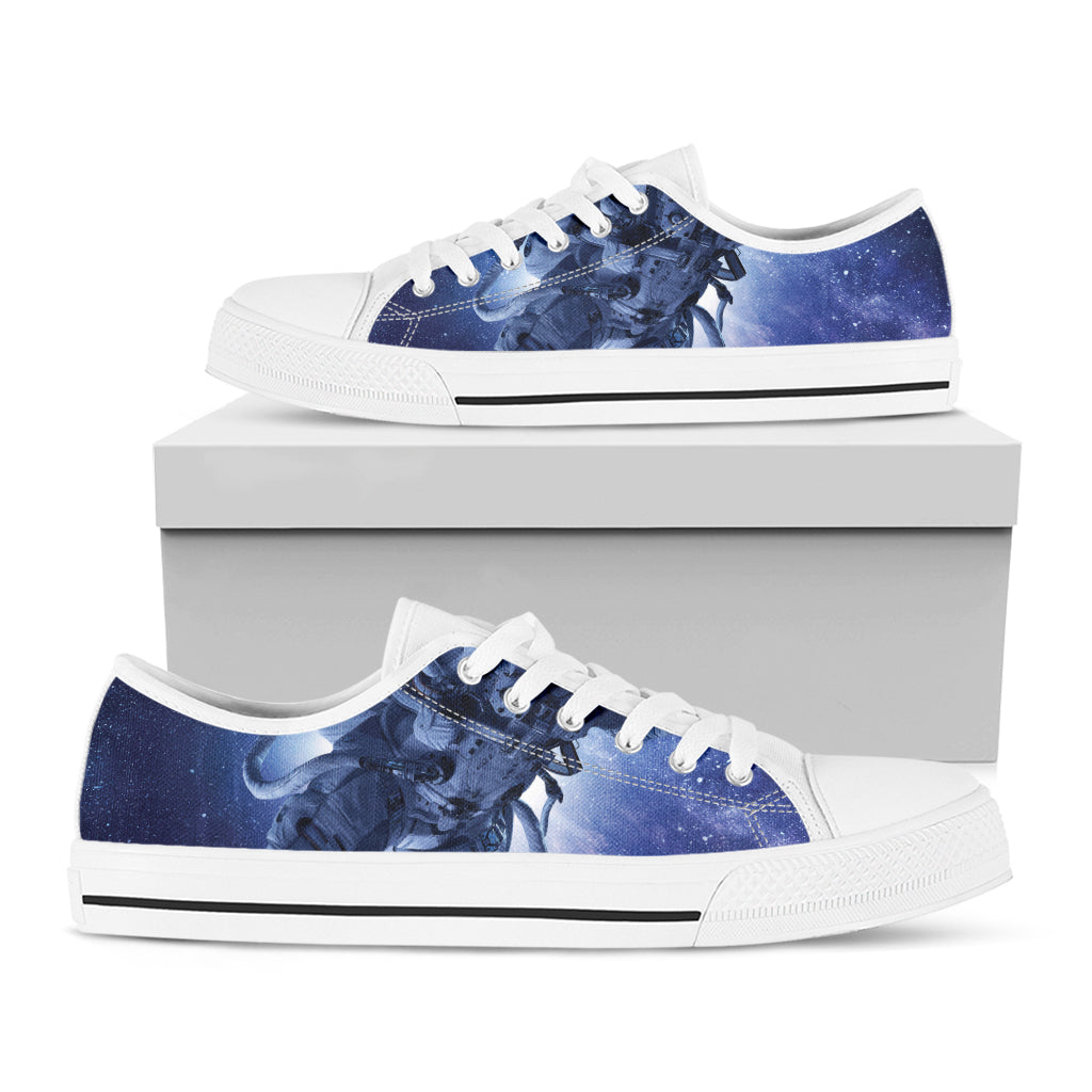 Astronaut On Space Mission Print White Low Top Sneakers