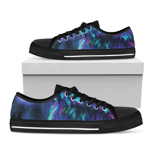 Aurora Howling Wolf Spirit Print Black Low Top Sneakers