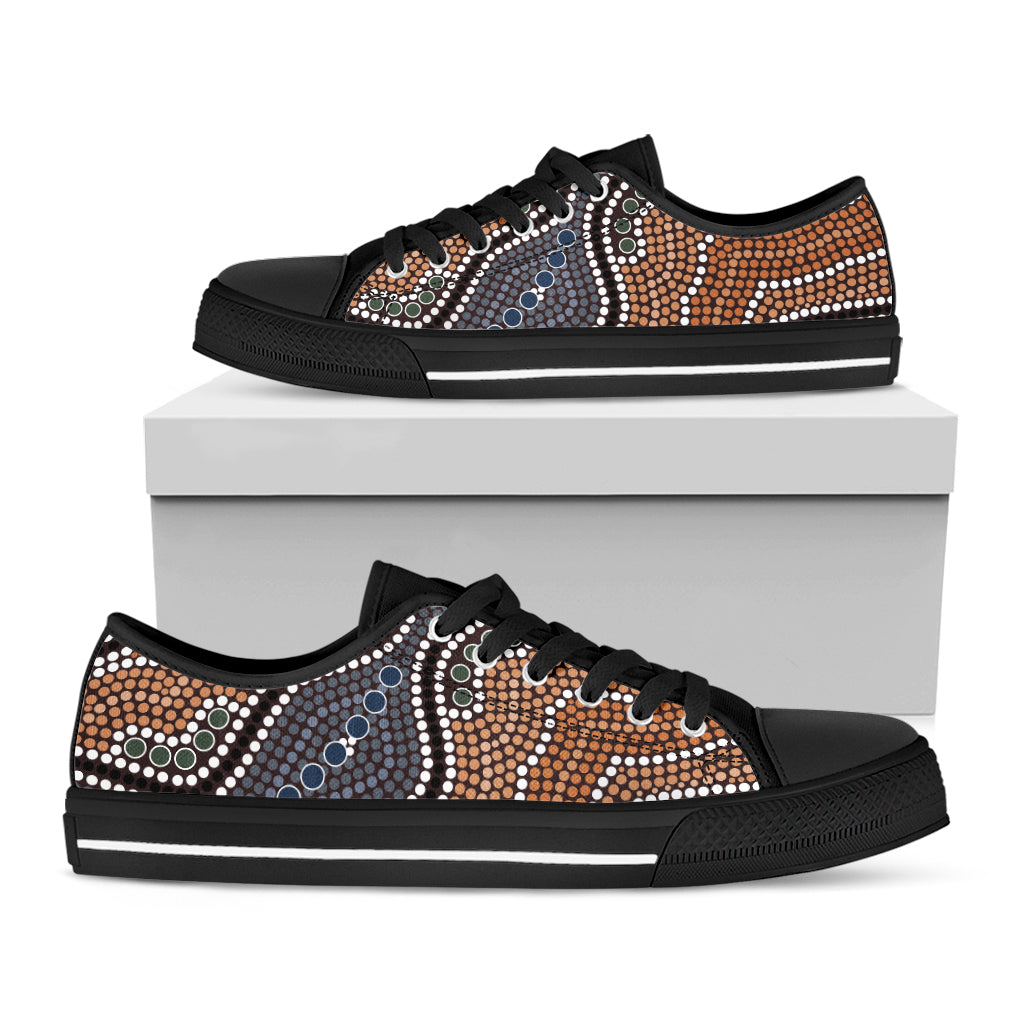 Australia River Aboriginal Dot Print Black Low Top Sneakers