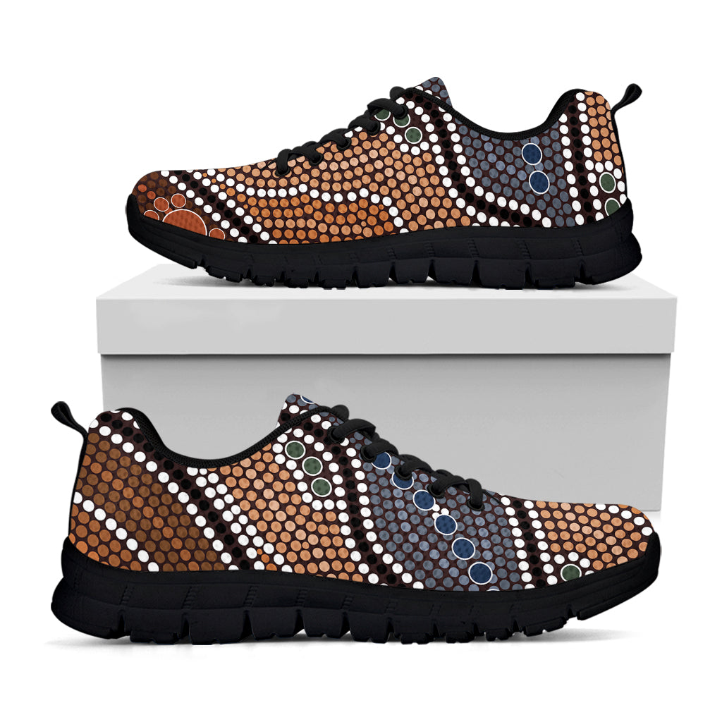 Australia River Aboriginal Dot Print Black Running Shoes