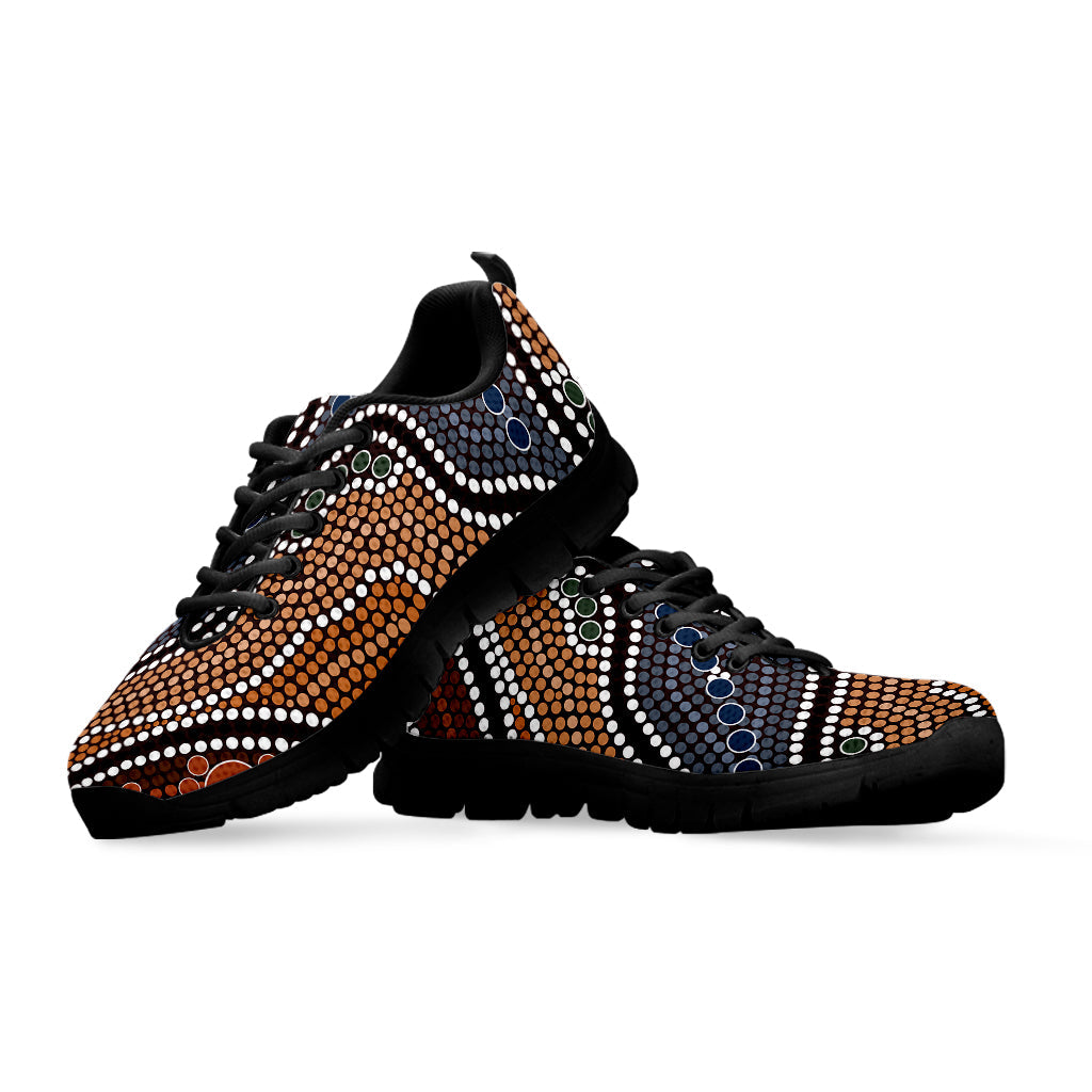 Australia River Aboriginal Dot Print Black Running Shoes