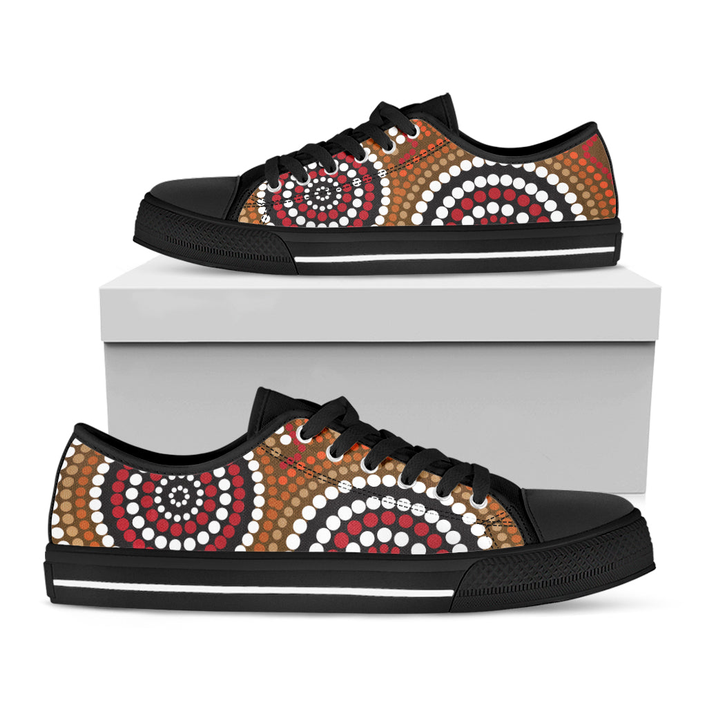 Australian Aboriginal Dot Print Black Low Top Sneakers