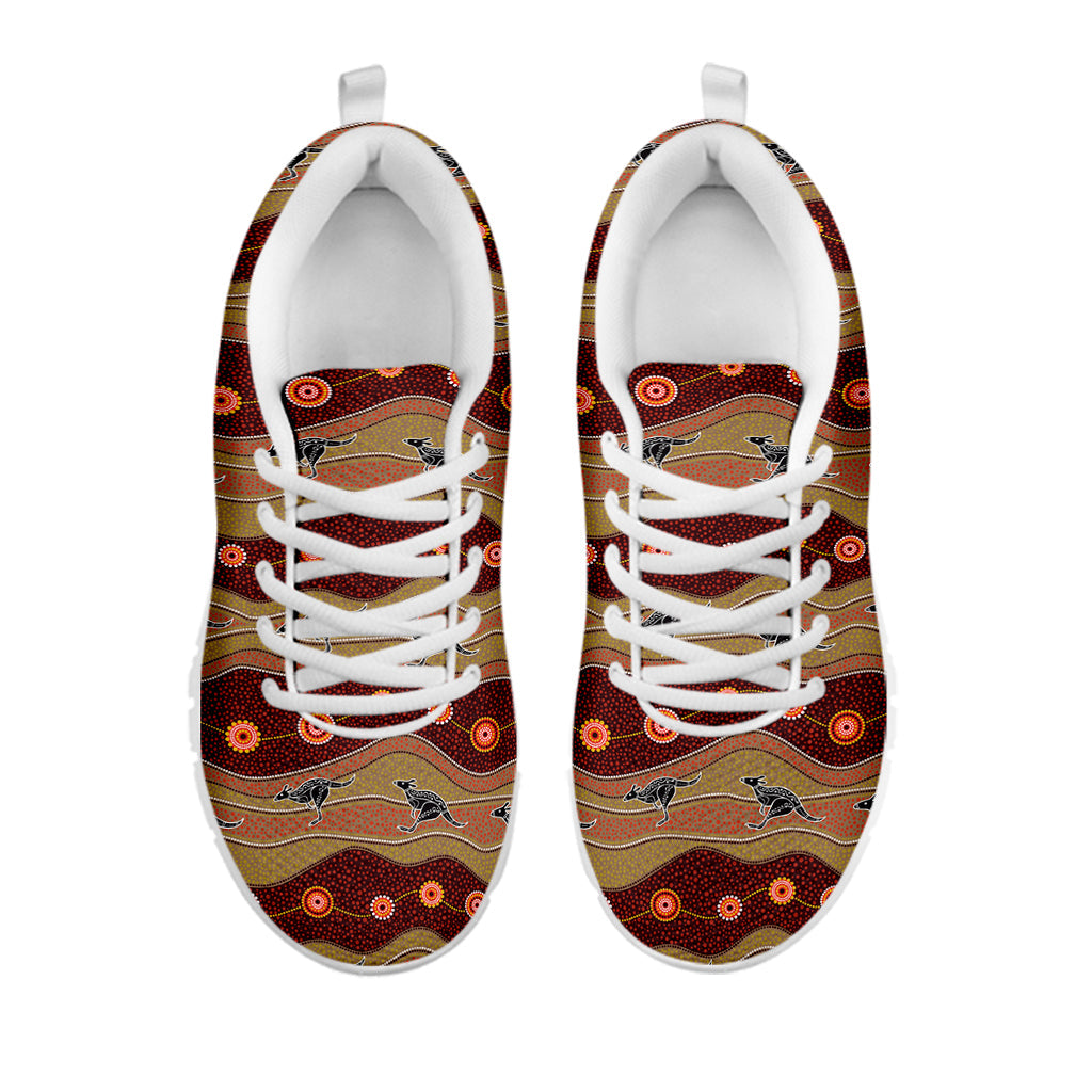 Australian Aboriginal Kangaroo Print White Running Shoes