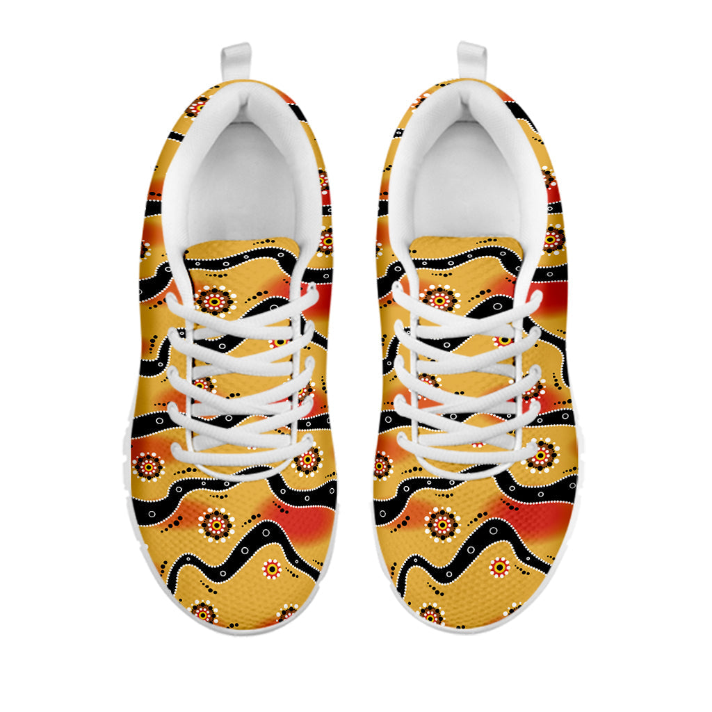 Australian Aboriginal Pattern Print White Running Shoes